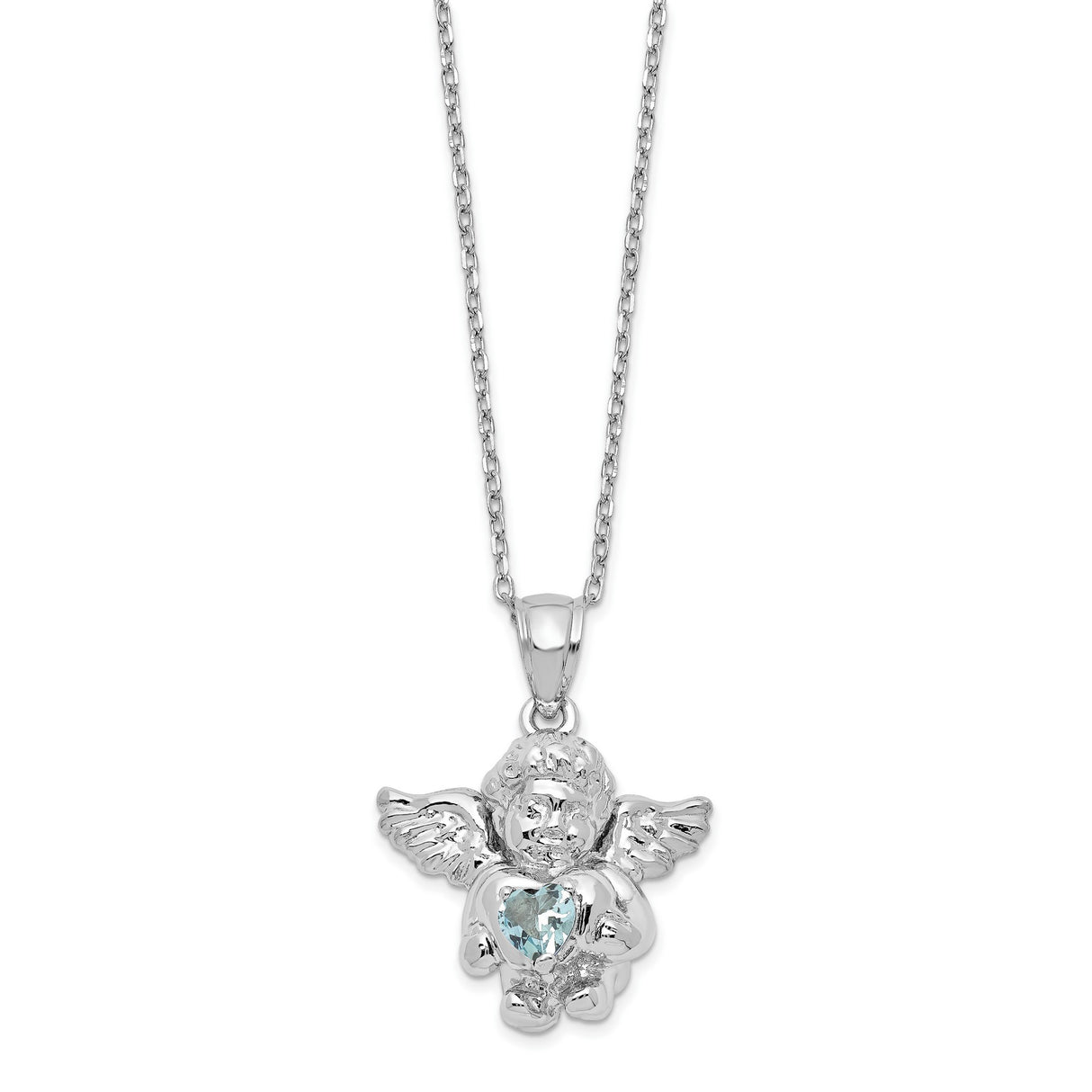 CZ Mar Birthstone Angel Ash Holder 18 inch Necklace Charm Pendant in Real 925 Sterling Silver