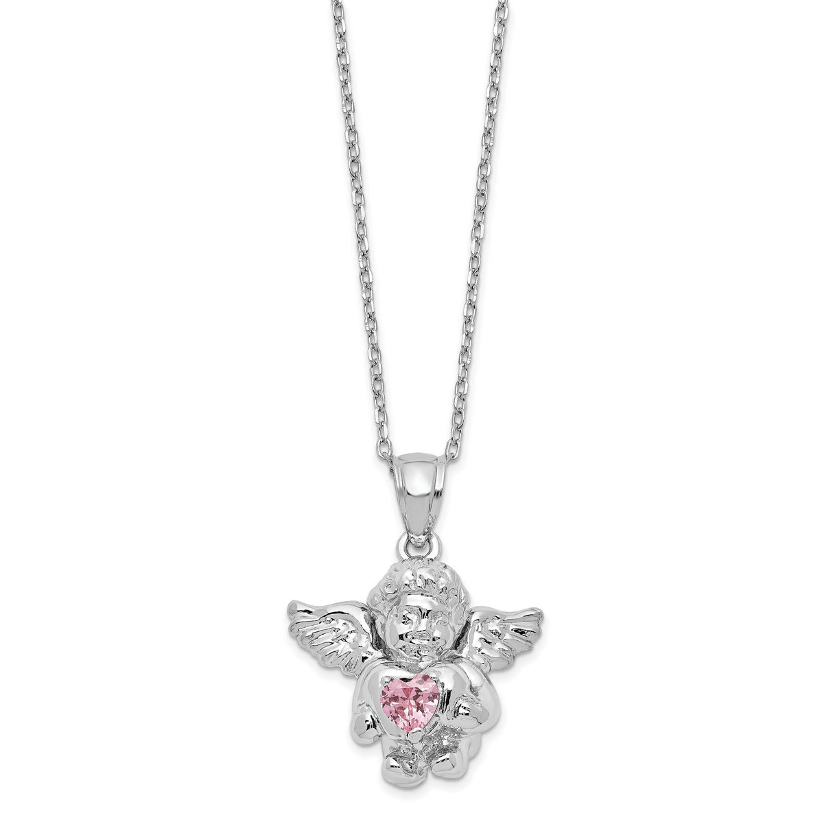 CZ Oct Birthstone Angel Ash Holder 18 inch Necklace Charm Pendant in Real 925 Sterling Silver