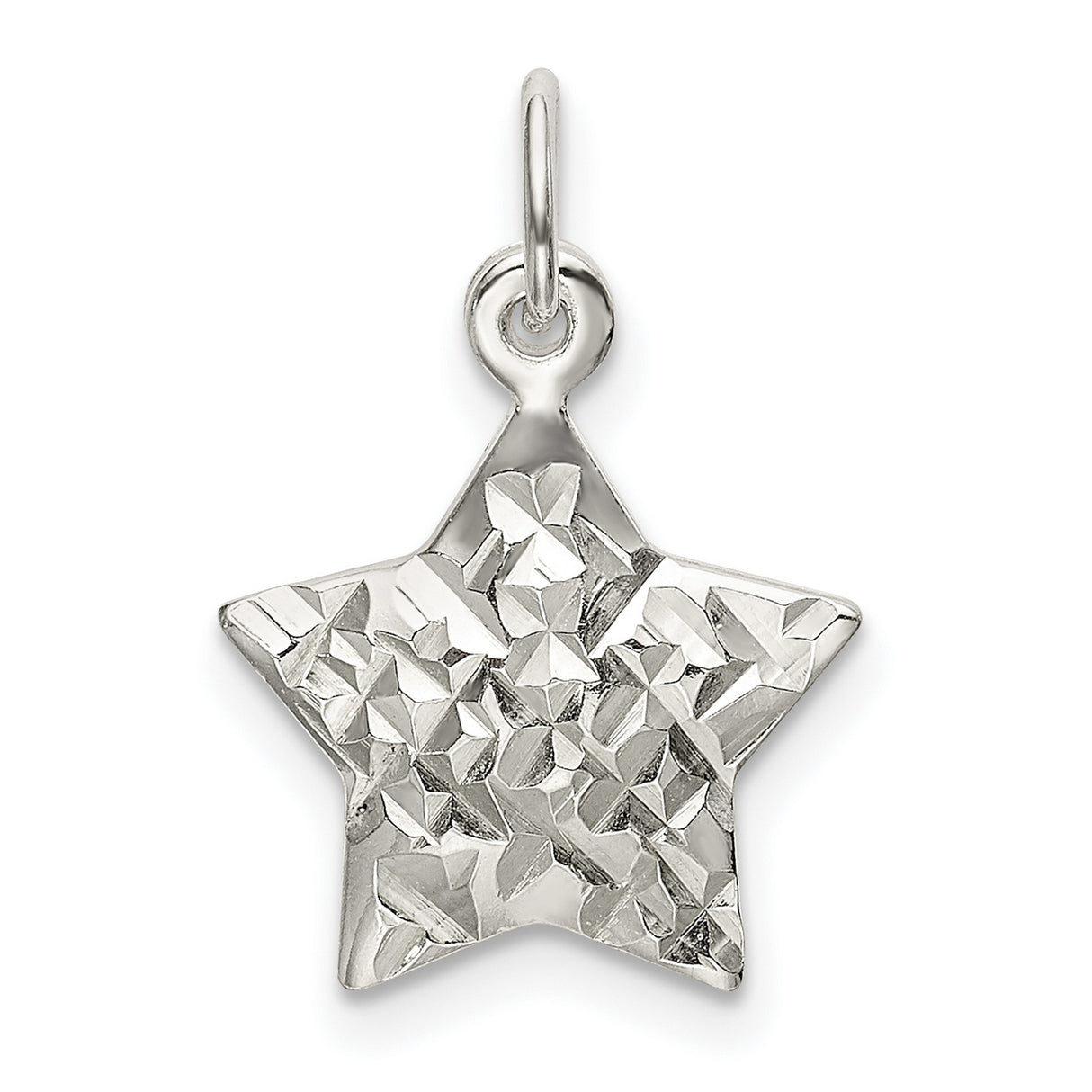 Sterling Silver Star Pendant Charm with Diamond-Cut Texture, Celestial Design