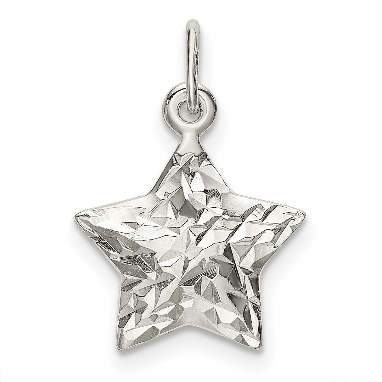Sterling Silver Star Pendant Charm with Diamond-Cut Texture, Celestial Design