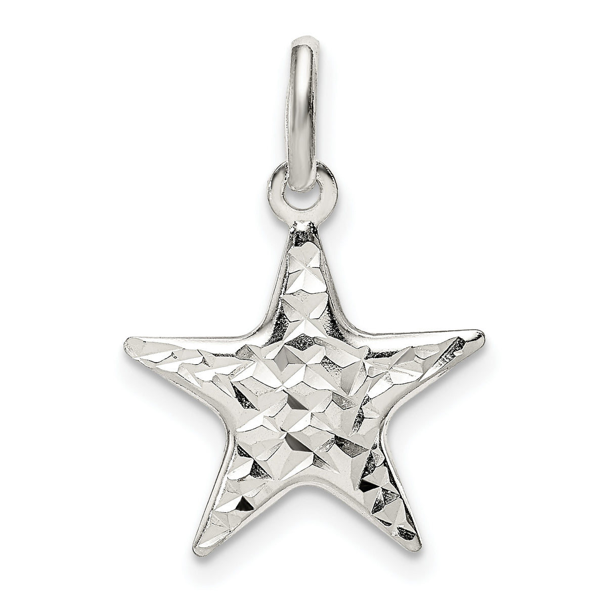 Sterling Silver Star Pendant, Diamond Cut Textured Five-Pointed Celestial Charm for Women or Unisex Wear