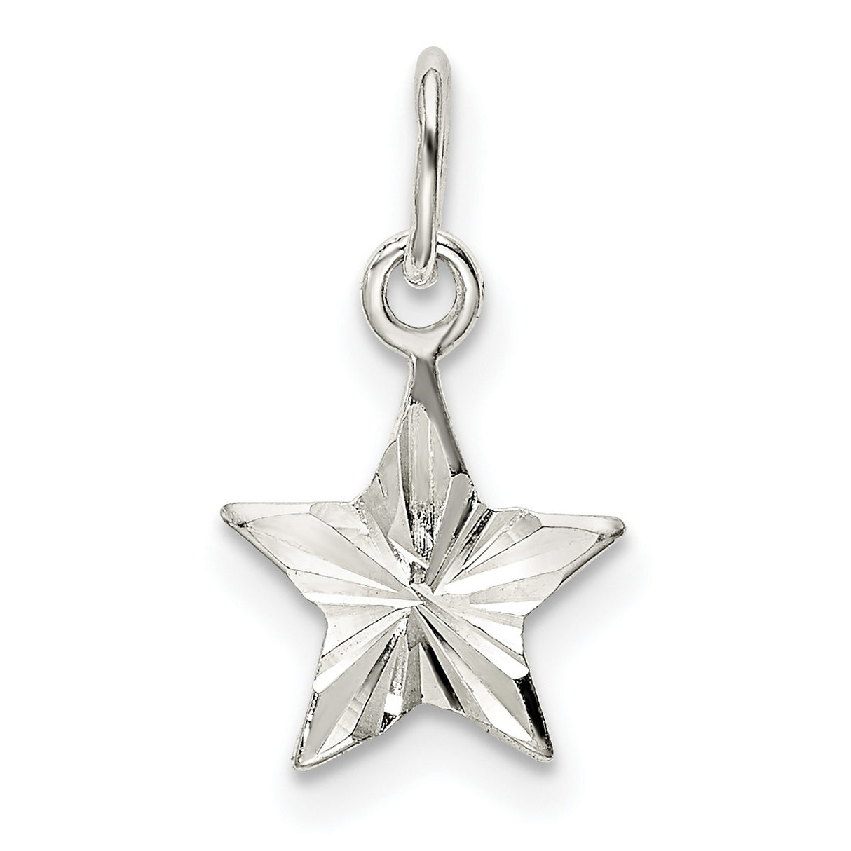 Sterling Silver Star Charm Pendant with Faceted Polished Finish, Celestial Symbol Design