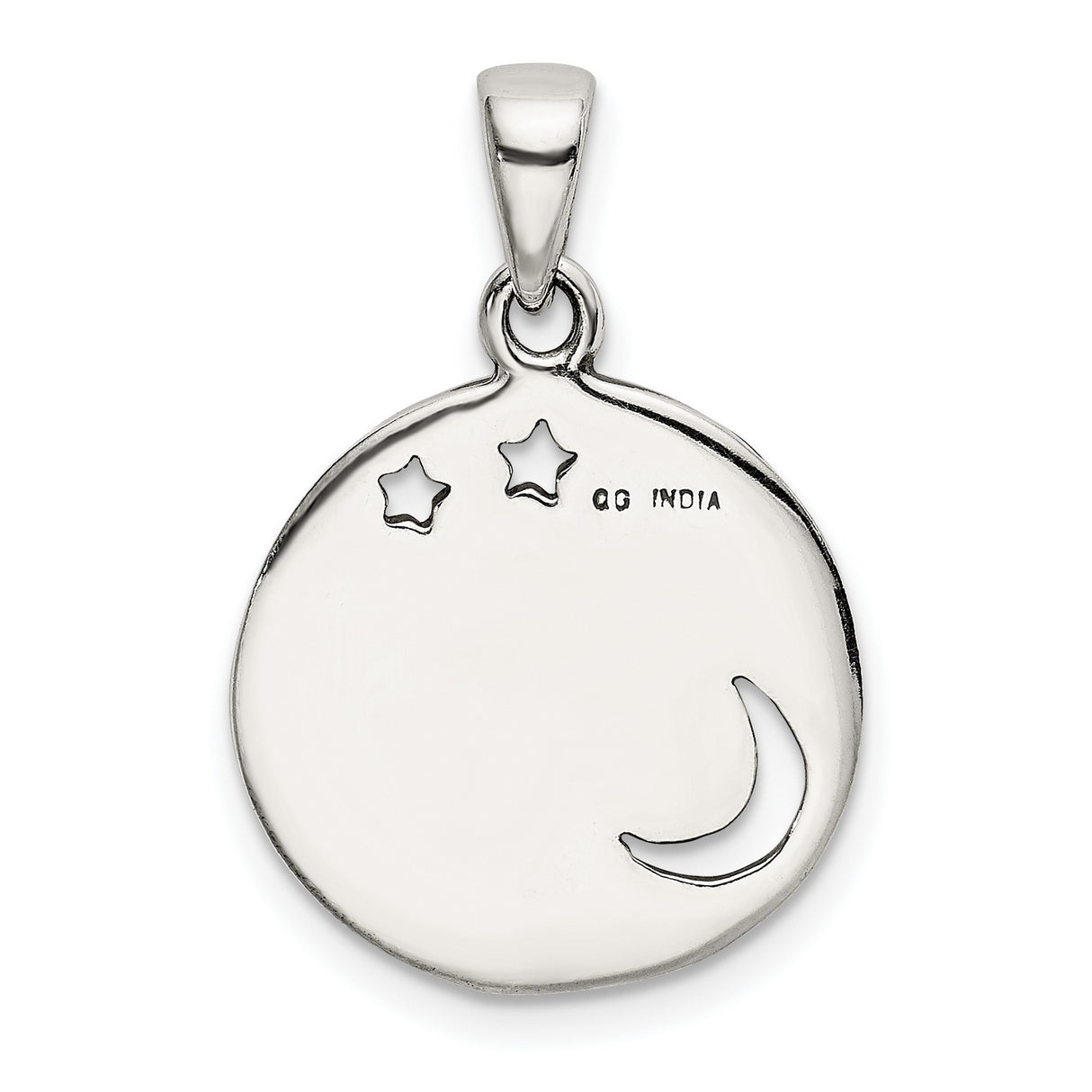 Sterling Silver Moon Pendant with Crescent and Star Cutouts, Love Message, Celestial Theme for Women