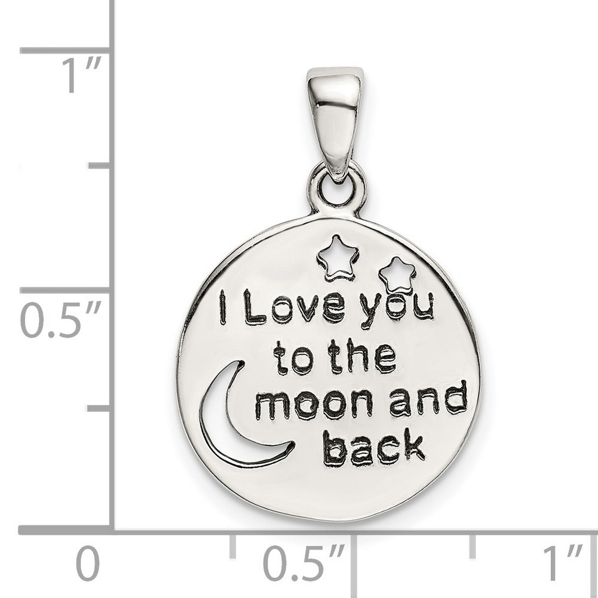 Sterling Silver Moon Pendant with Crescent and Star Cutouts, Love Message, Celestial Theme for Women