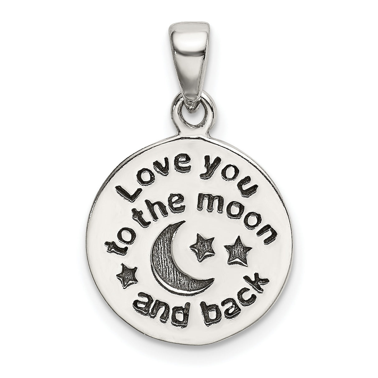 Sterling Silver Pendant with Moon and Star Charm, Love You to the Moon and Back Quote