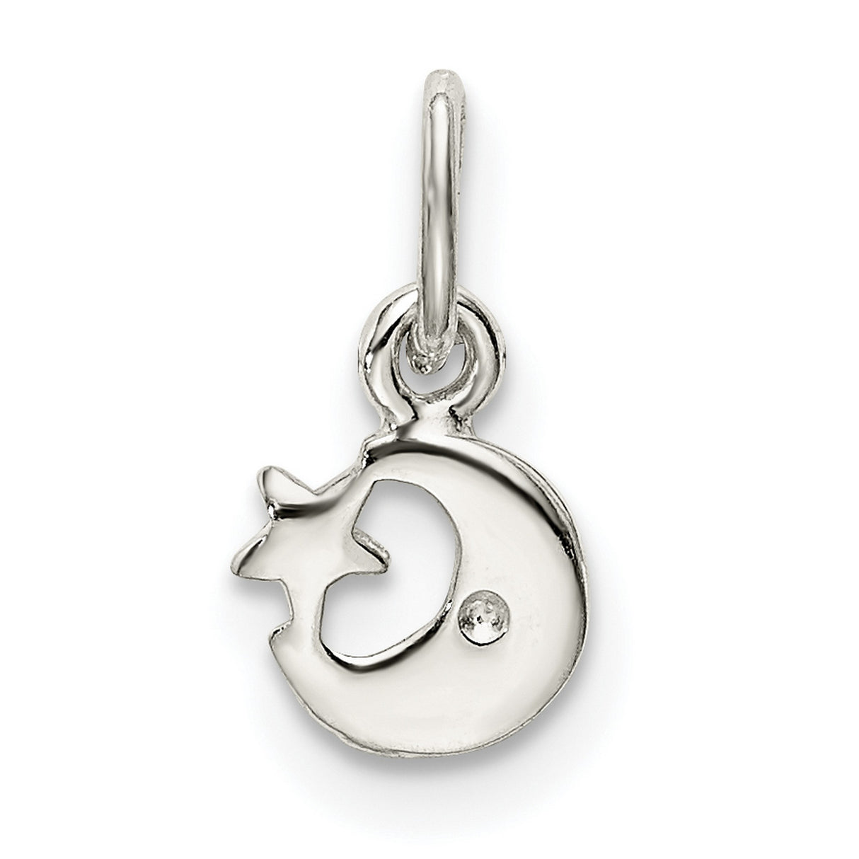 Sterling Silver Crescent Moon and Star Pendant with Blue Enamel Detailing, Celestial Charm