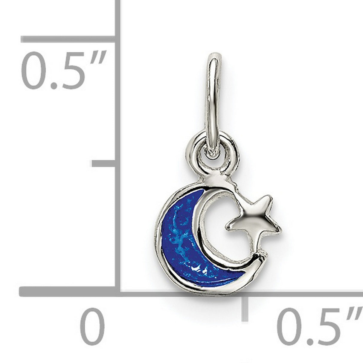 Sterling Silver Crescent Moon and Star Pendant with Blue Enamel Detailing, Celestial Charm