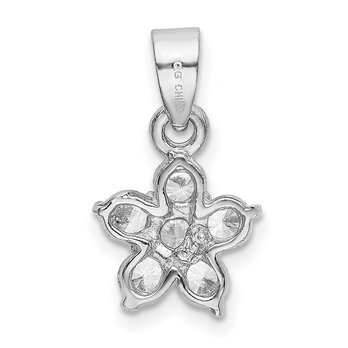 Sterling Silver Flower Pendant with Six Round Cut Cubic Zirconia Stones