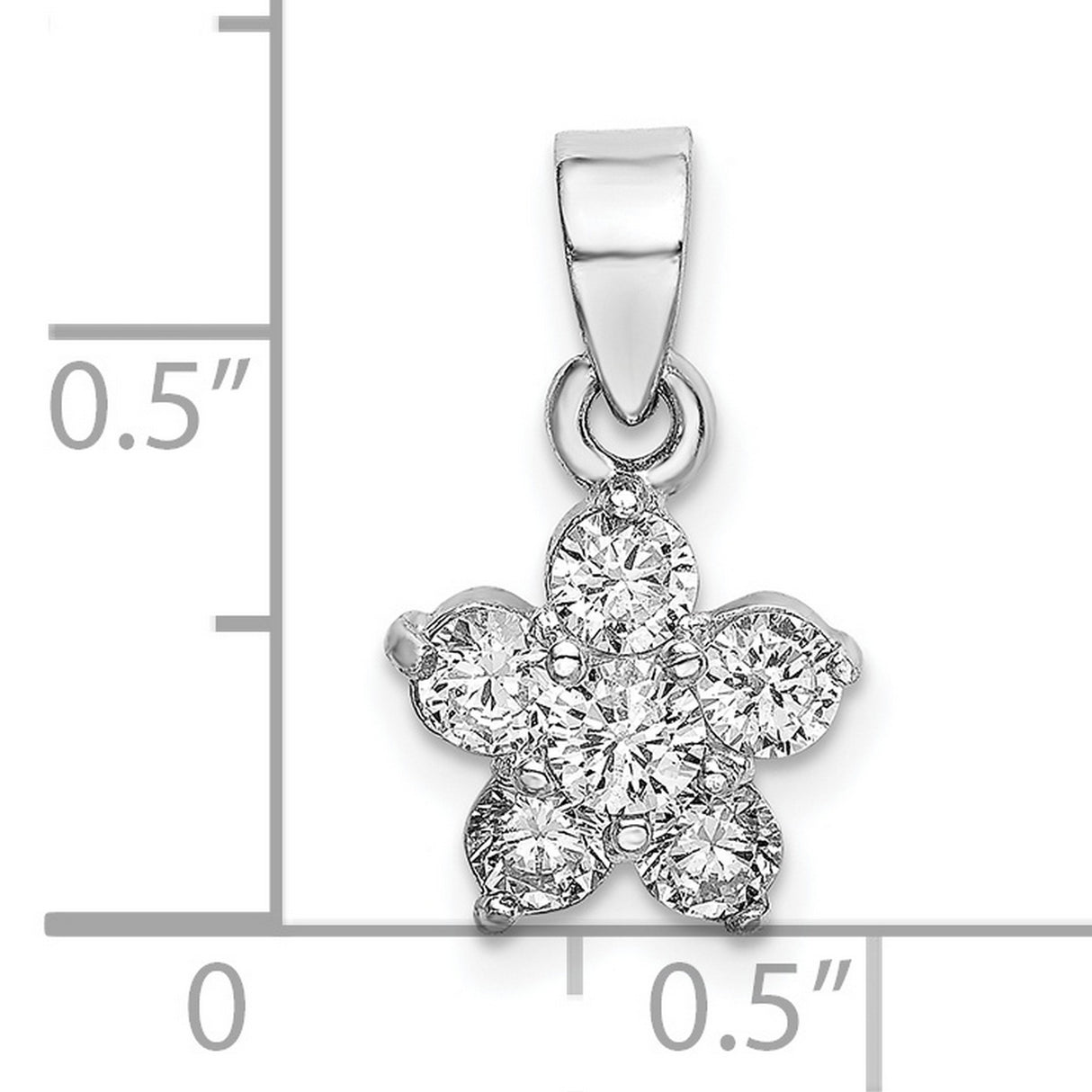 Sterling Silver Flower Pendant with Six Round Cut Cubic Zirconia Stones