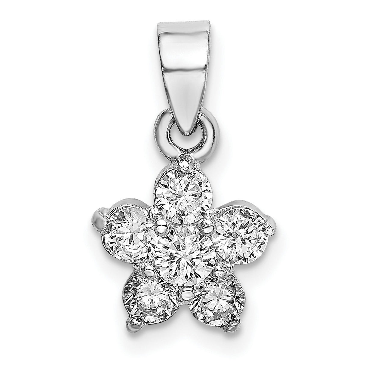 Sterling Silver Flower Pendant with Six Round Cut Cubic Zirconia Stones