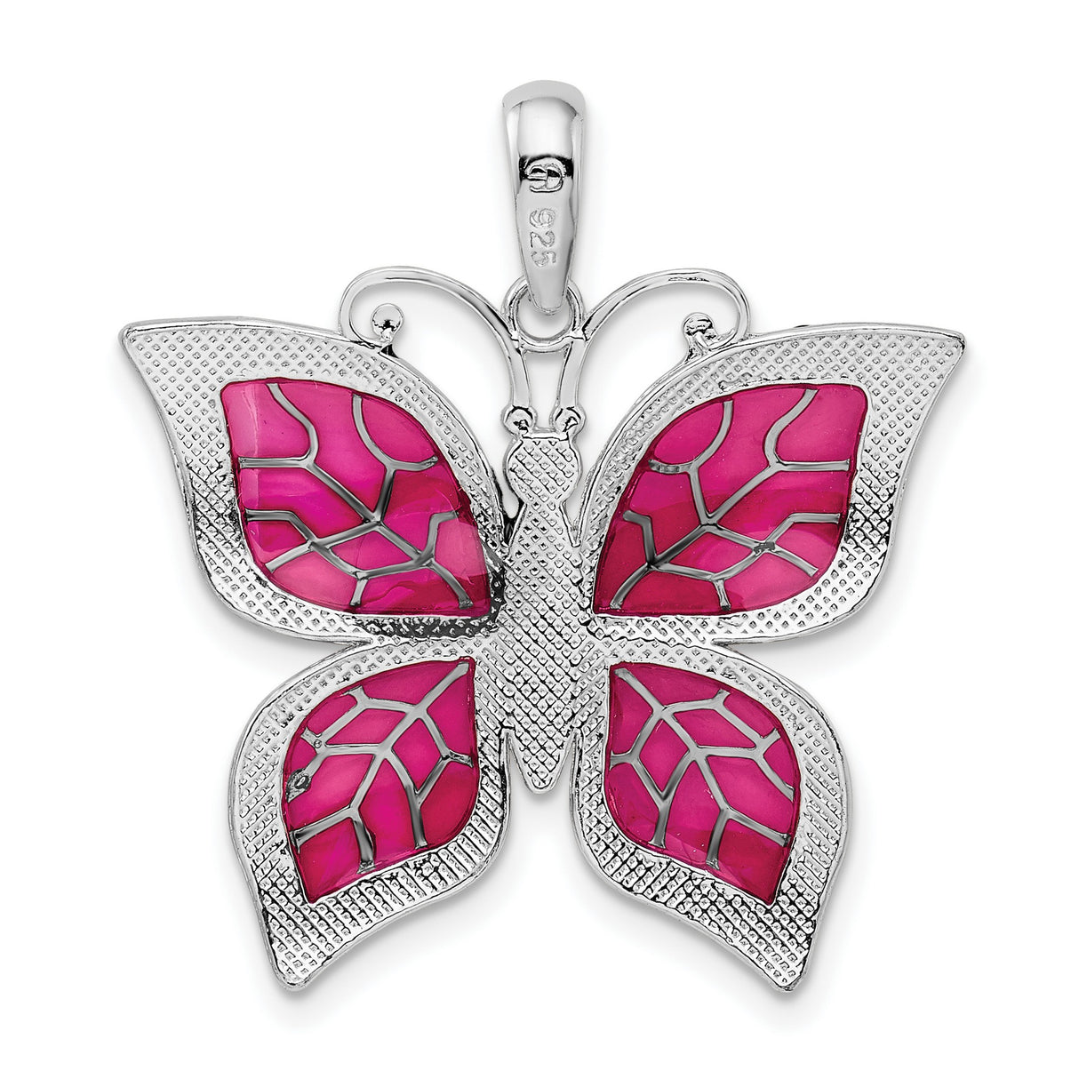 Sterling Silver Butterfly Pendant with Pink Enamel Wings and Marcasite Leaf Accents, Nature-Inspired Jewelry
