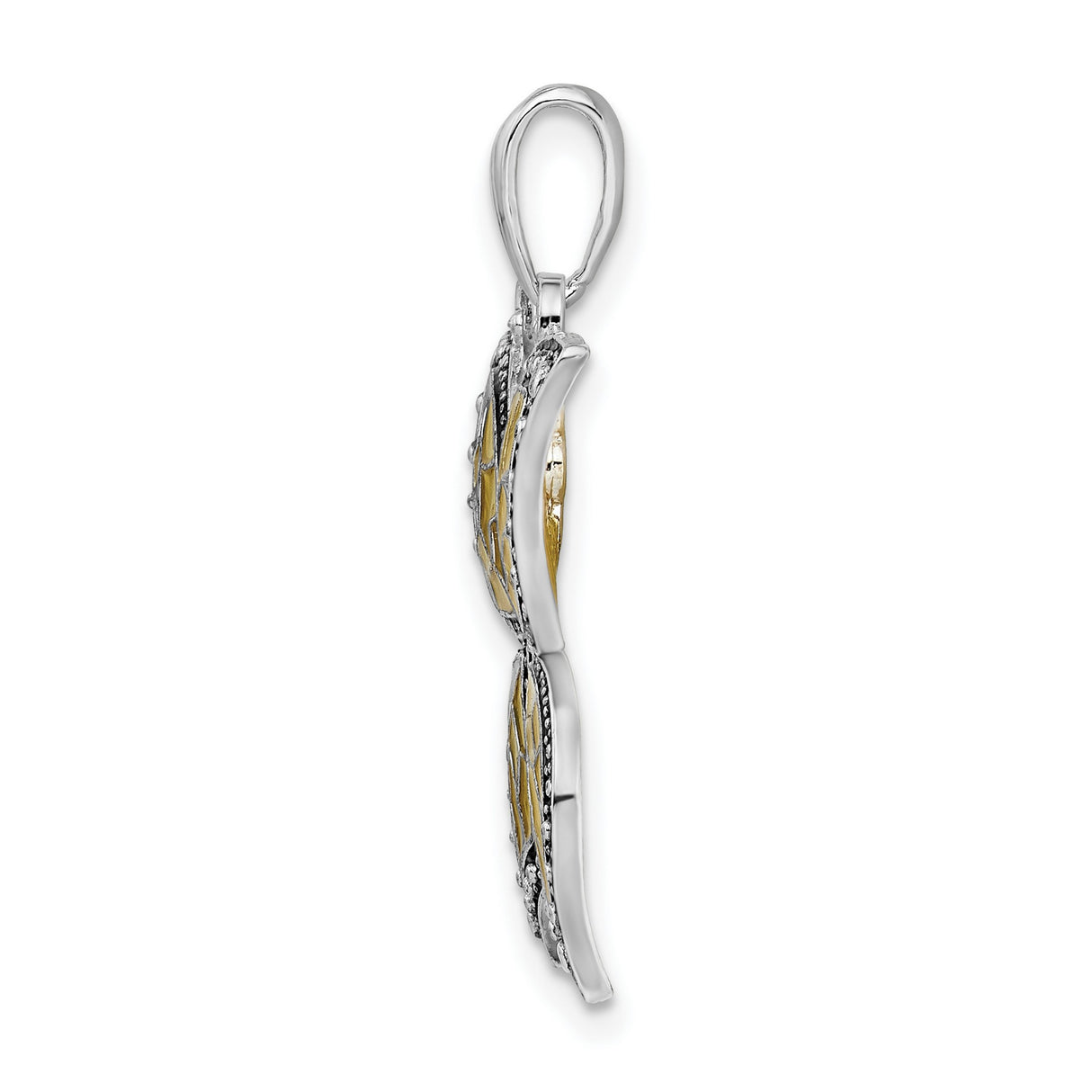 Sterling Silver Butterfly Pendant with Yellow Enamel Wings and Marcasite Accents