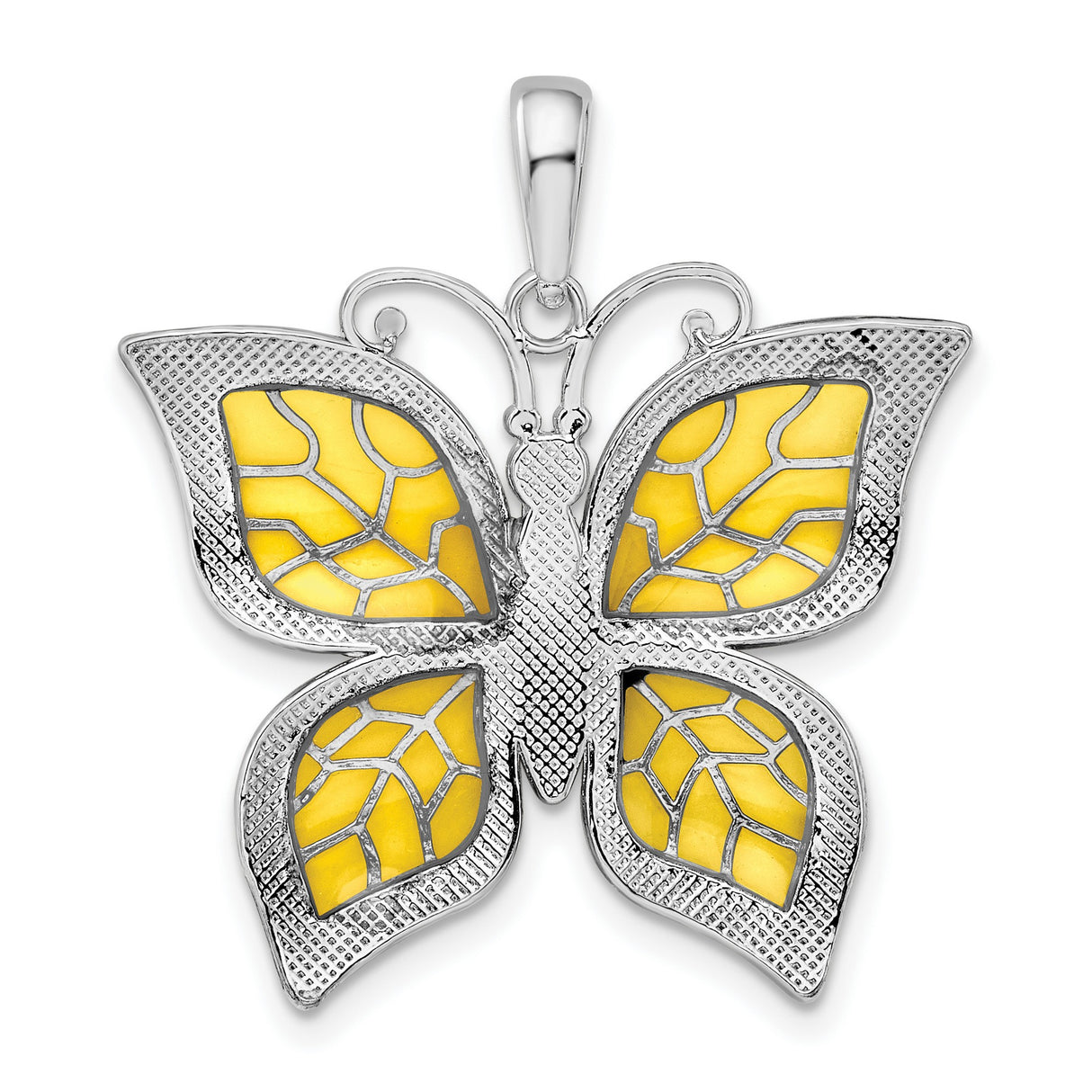 Sterling Silver Butterfly Pendant with Yellow Enamel Wings and Marcasite Accents