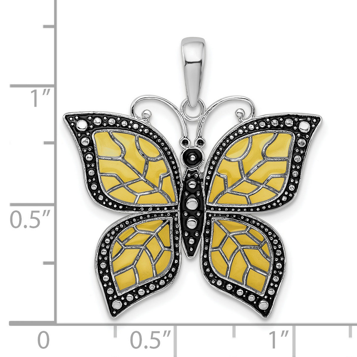 Sterling Silver Butterfly Pendant with Yellow Enamel Wings and Marcasite Accents
