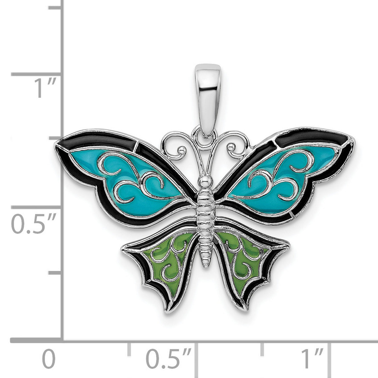 Sterling Silver Butterfly Pendant with Green and Turquoise Enamel Wings, Nature Inspired Design