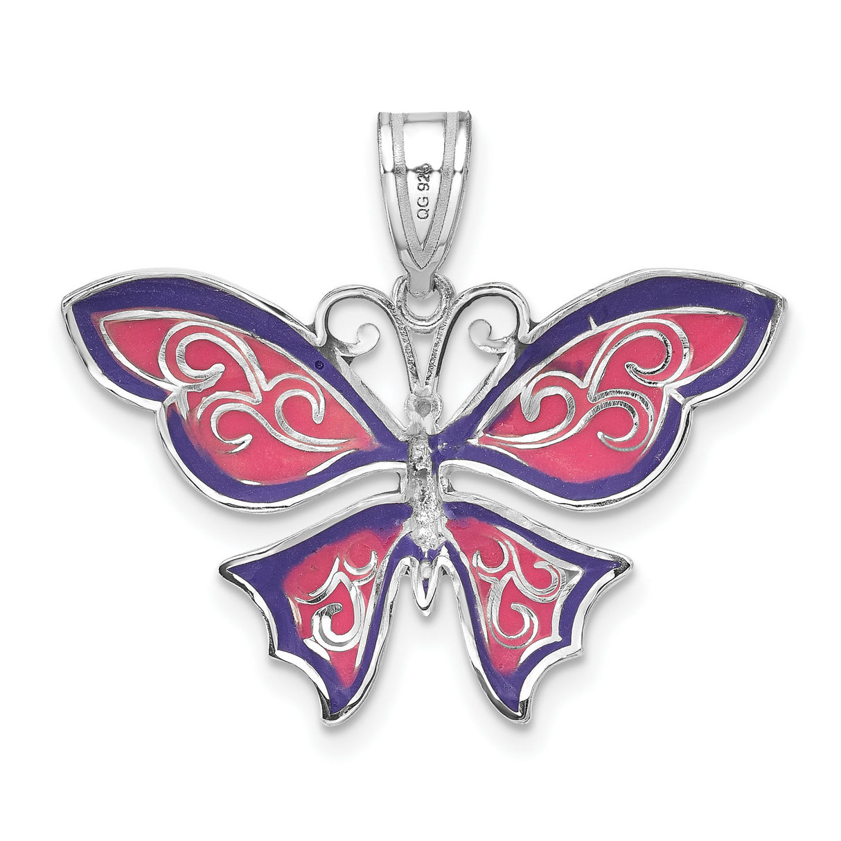 Sterling Silver Butterfly Pendant with Purple Pink Enamel Wings, Nature-Inspired Whimsical Design