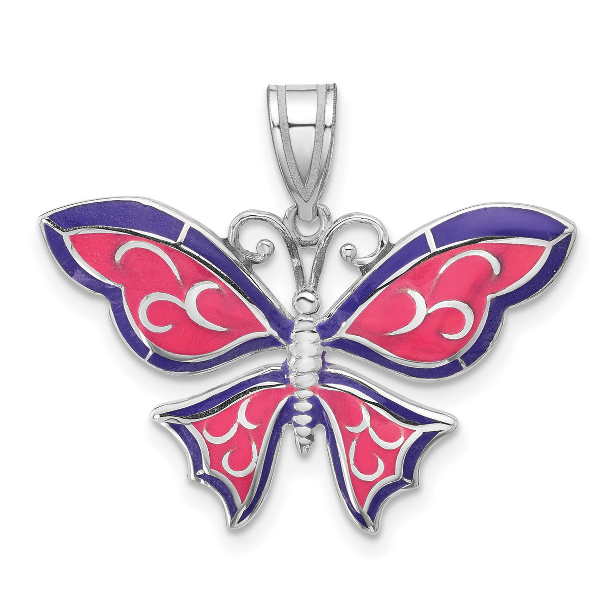 Sterling Silver Butterfly Pendant with Purple Pink Enamel Wings, Nature-Inspired Whimsical Design