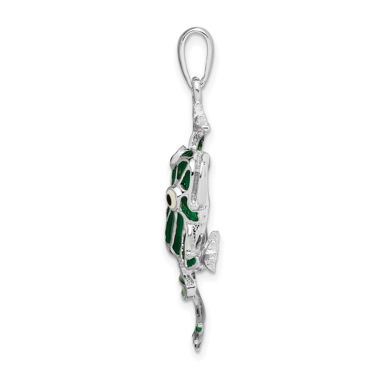 Sterling Silver Frog Pendant with Green Enamel, Nature-Inspired Animal Jewelry for Women
