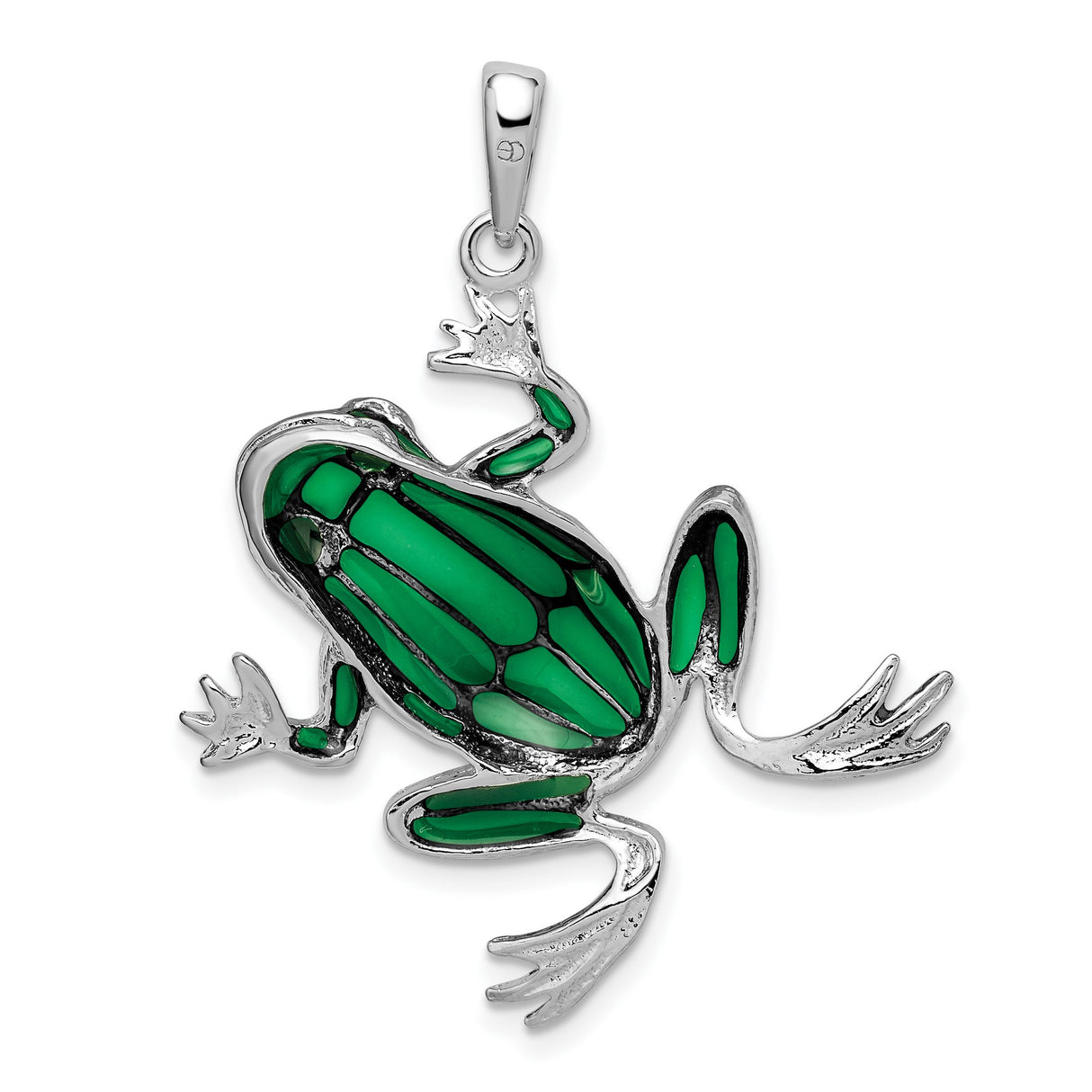 Sterling Silver Frog Pendant with Green Enamel, Nature-Inspired Animal Jewelry for Women