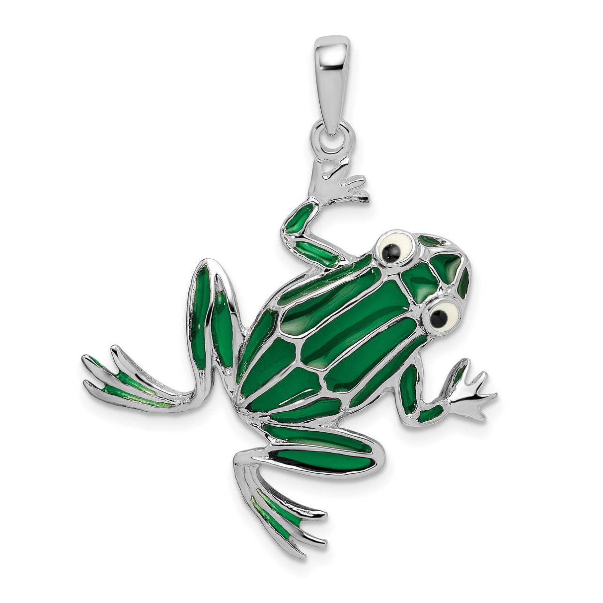 Sterling Silver Frog Pendant with Green Enamel, Nature-Inspired Animal Jewelry for Women