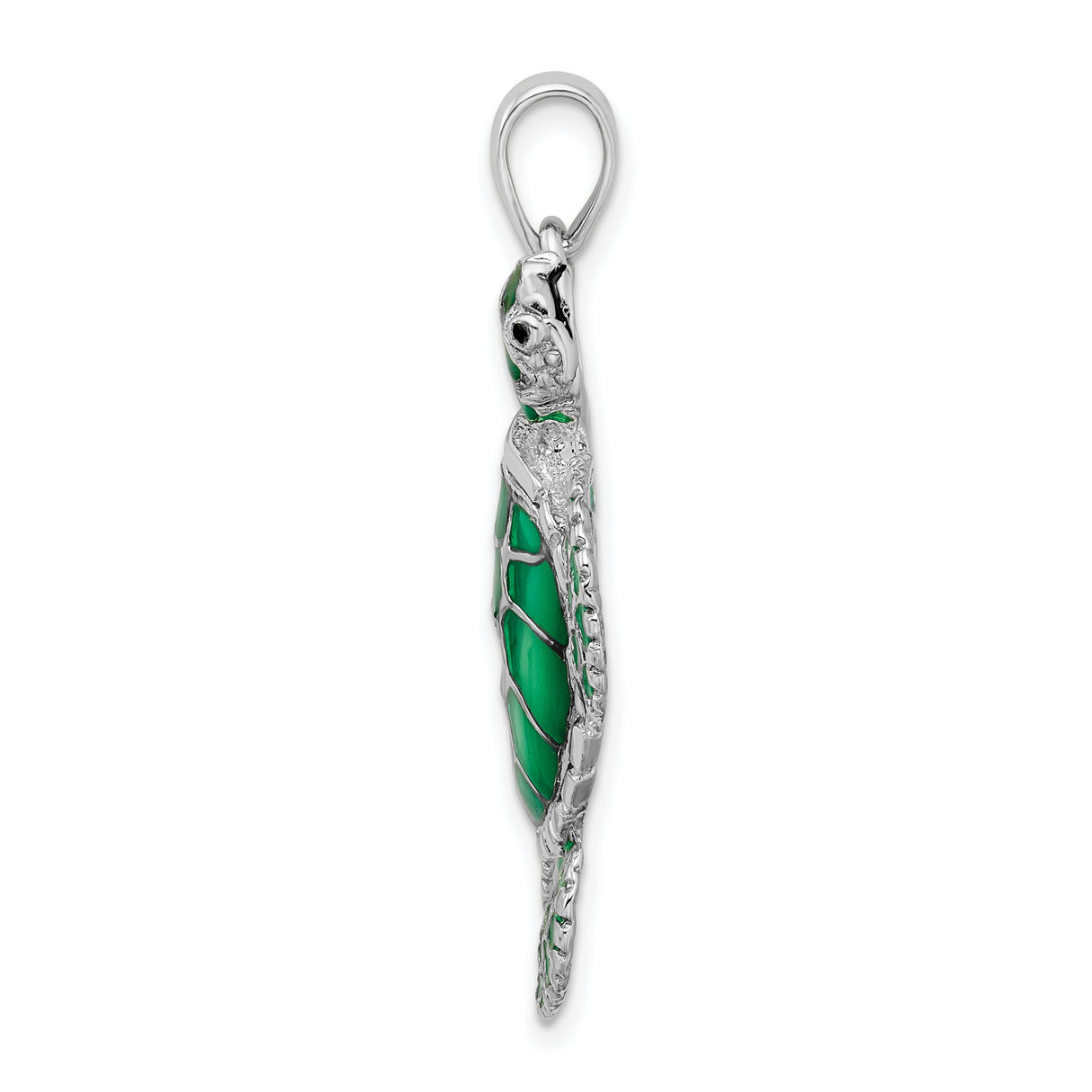 Sterling Silver Sea Turtle Pendant with Green Enamel, Ocean-Inspired Animal Jewelry