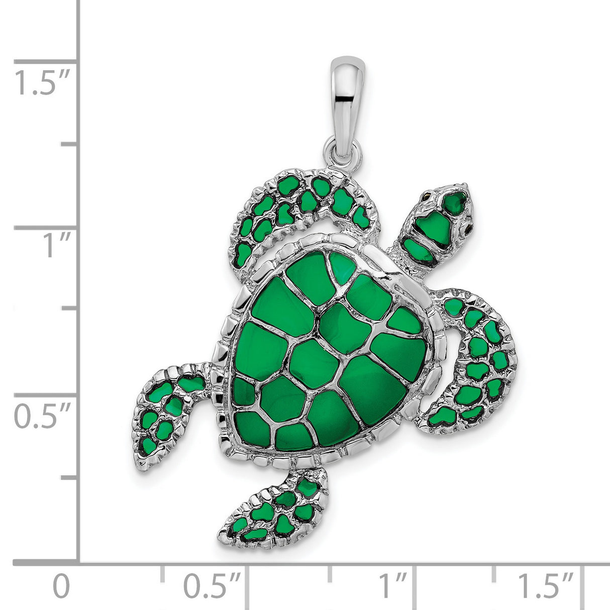 Sterling Silver Sea Turtle Pendant with Green Enamel, Ocean-Inspired Animal Jewelry