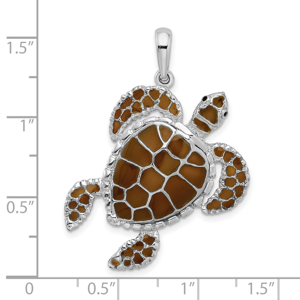 Sterling Silver Turtle Pendant with Brown Enamel Inlay, Nautical Ocean Theme