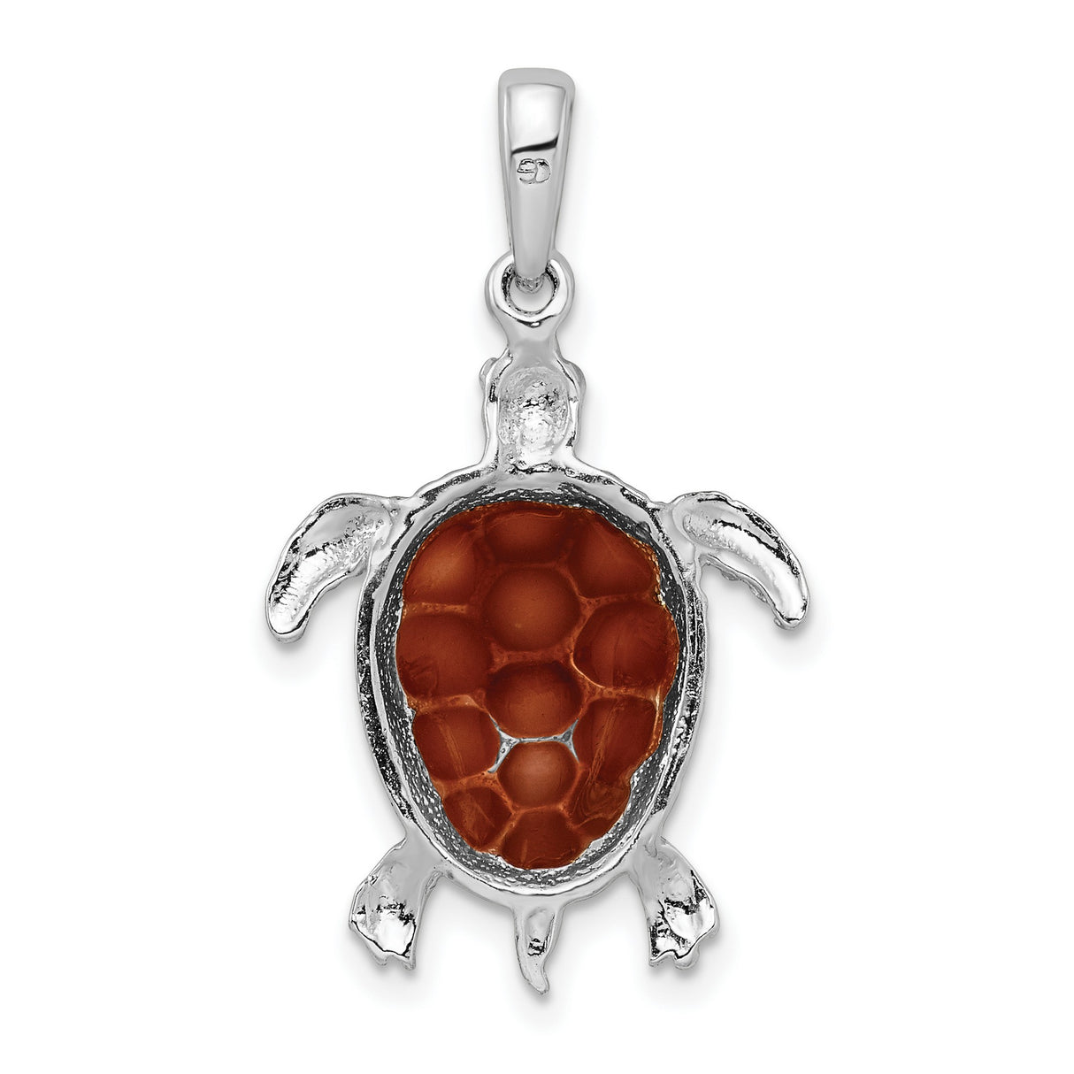 Sterling Silver Turtle Pendant with Brown Enamel Shell, Nautical Ocean Theme Jewelry