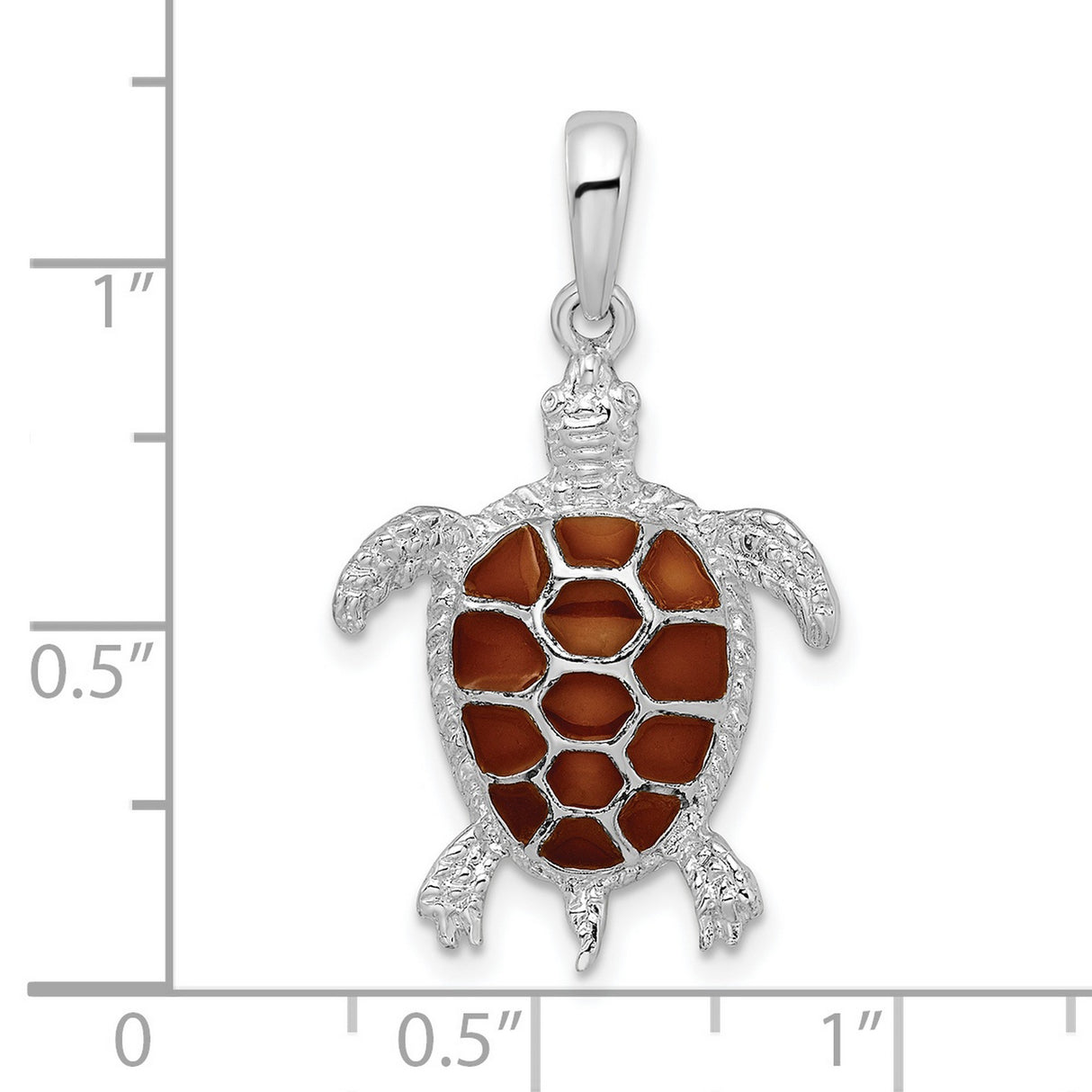 Sterling Silver Turtle Pendant with Brown Enamel Shell, Nautical Ocean Theme Jewelry