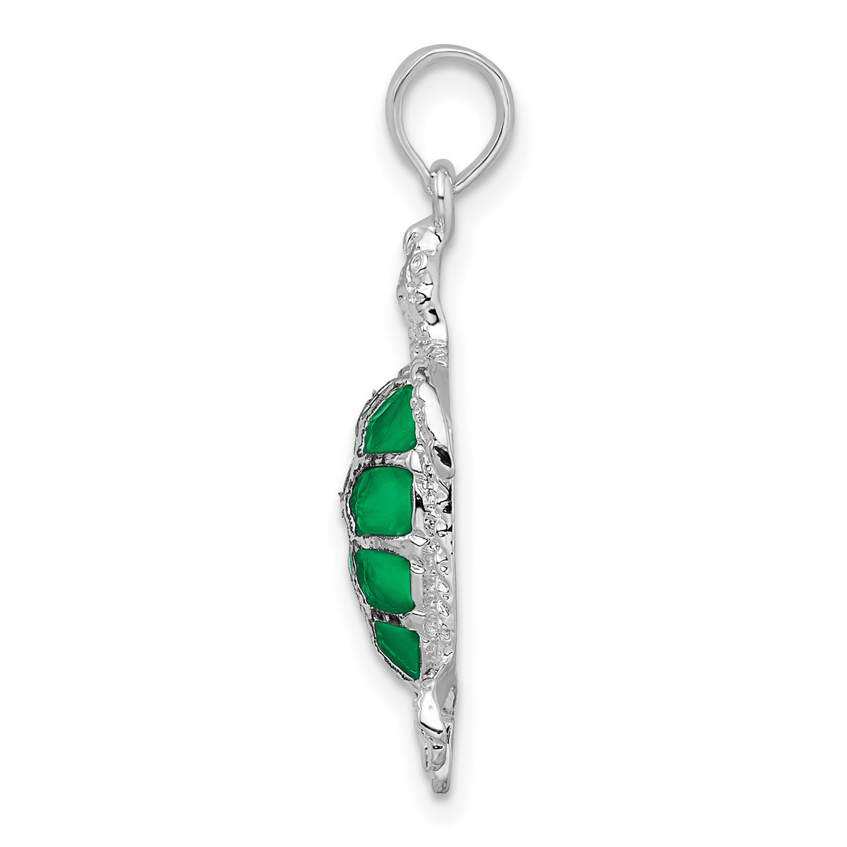 Polished Enameled Green Sea Turtle Charm Pendant in Real 925 Sterling Silver