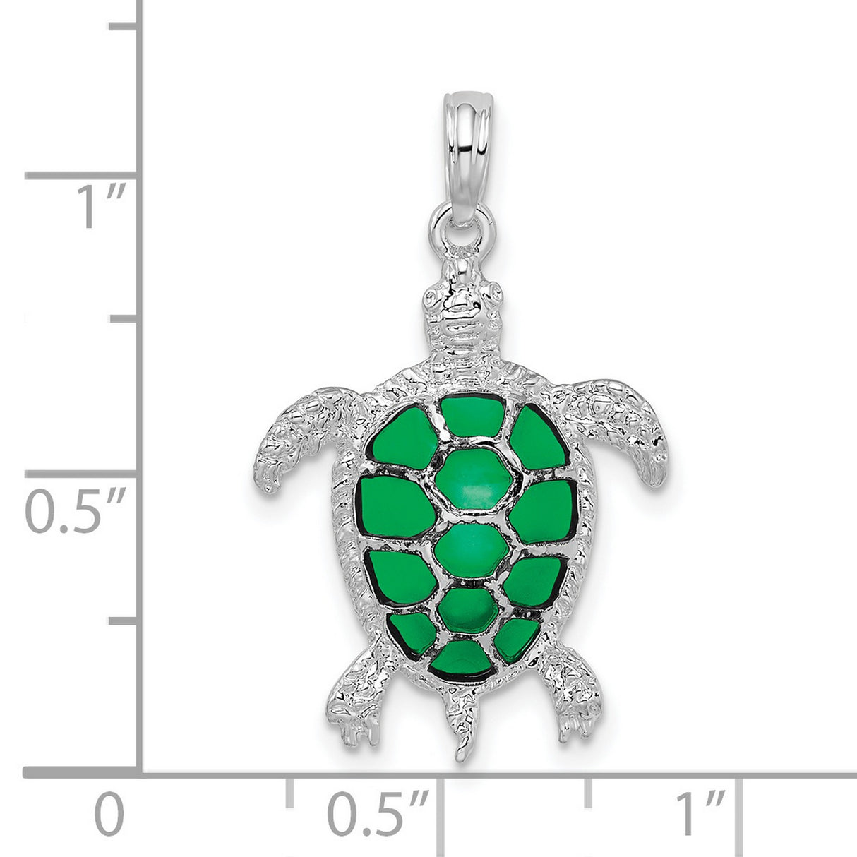 Polished Enameled Green Sea Turtle Charm Pendant in Real 925 Sterling Silver