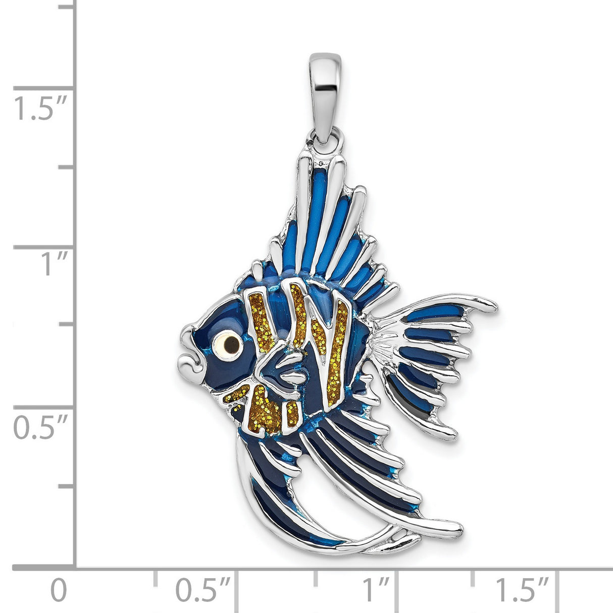 Sterling Silver Angelfish Pendant with Blue Enamel and Yellow Glitter Accents, Ocean-Inspired Design