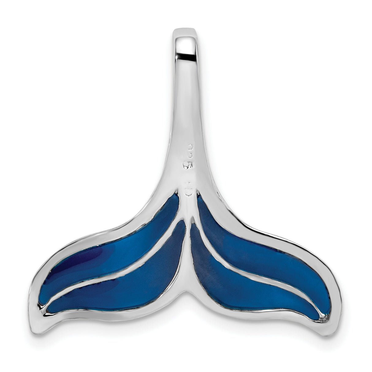 Sterling Silver Whale Tail Pendant with Blue Enamel, Nautical Ocean Theme Jewelry