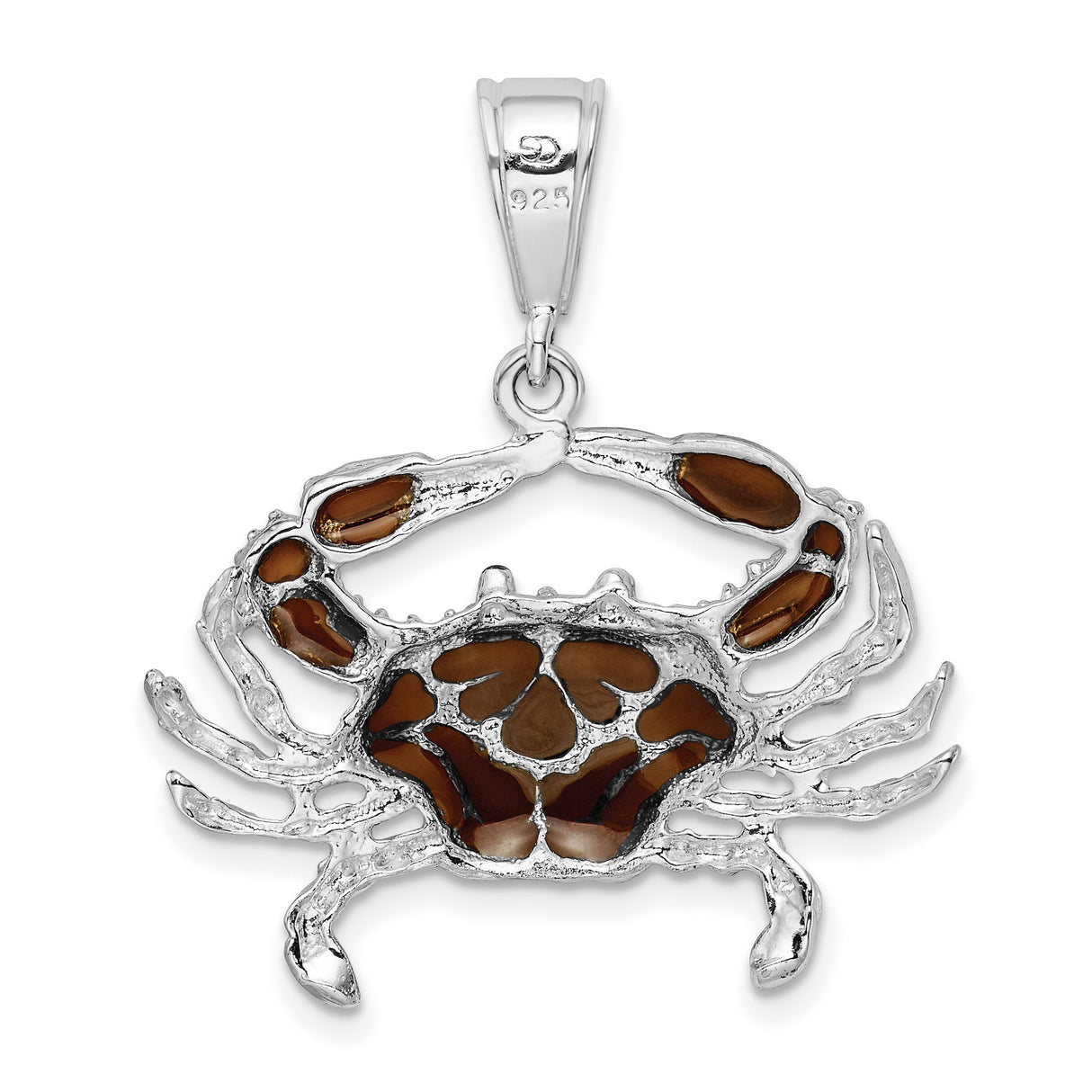 Sterling Silver Crab Pendant with Brown Enamel Inlay, Nautical Zodiac Cancer Charm