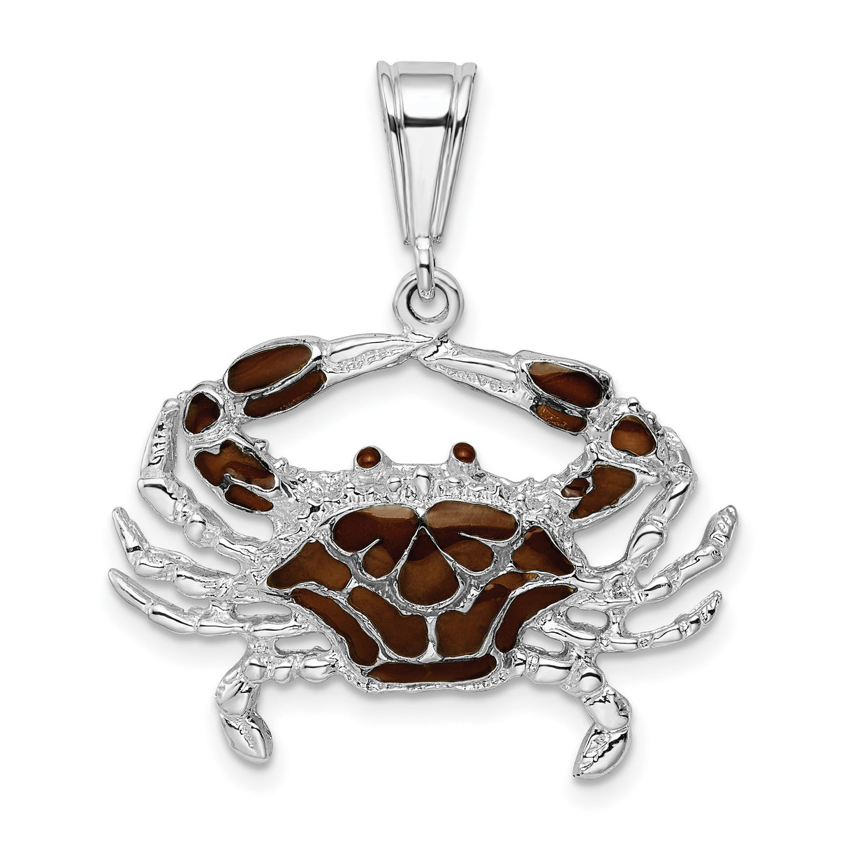 Sterling Silver Crab Pendant with Brown Enamel Inlay, Nautical Zodiac Cancer Charm