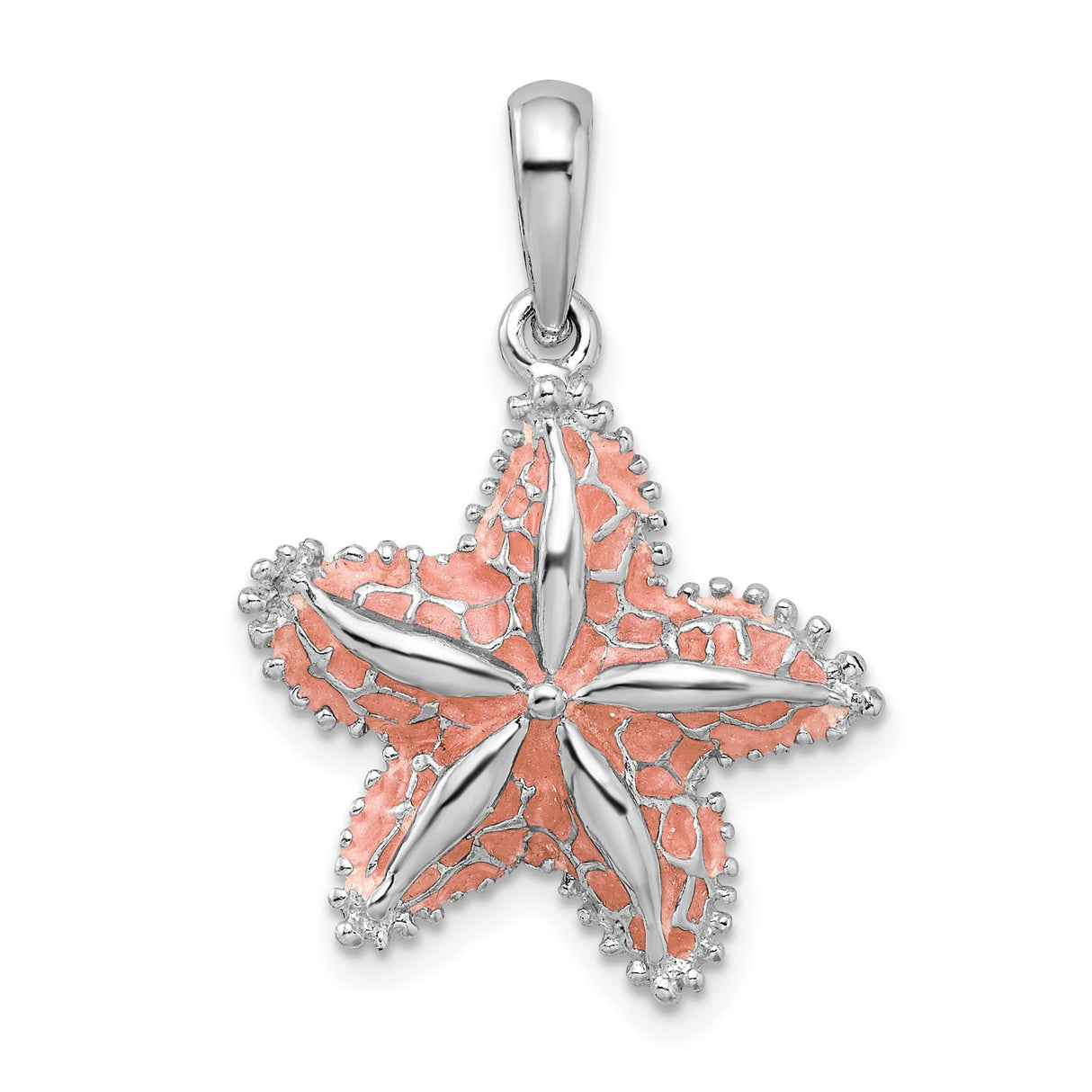 Sterling Silver Starfish Pendant with Pink Enamel Accents, Nautical Ocean-Inspired Jewelry