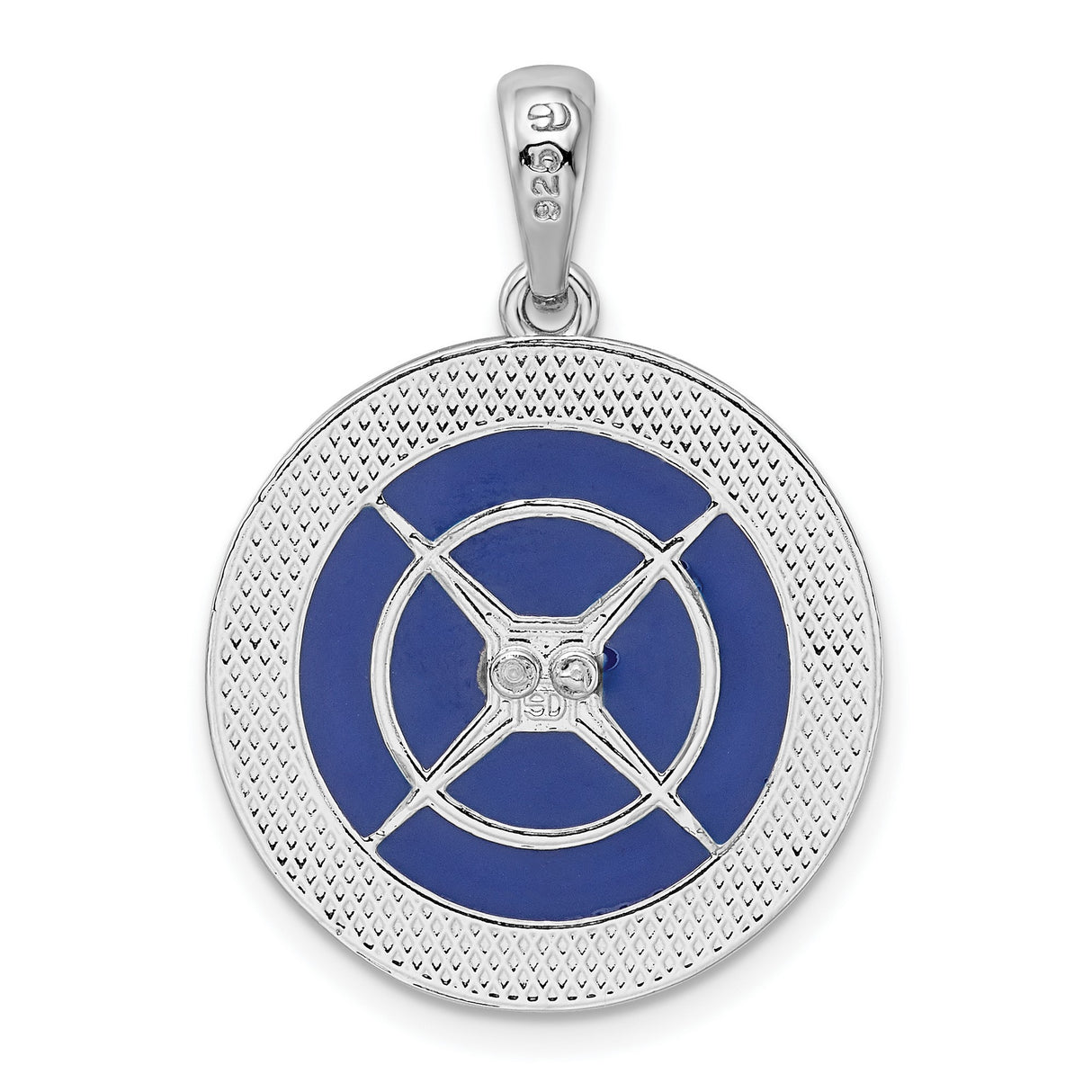 Polished Enameled Large Compass Charm Pendant in Real 925 Sterling Silver