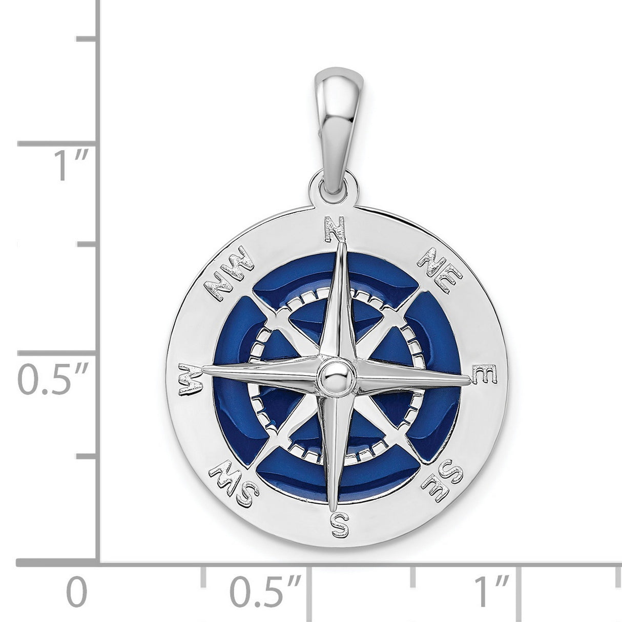 Polished Enameled Large Compass Charm Pendant in Real 925 Sterling Silver