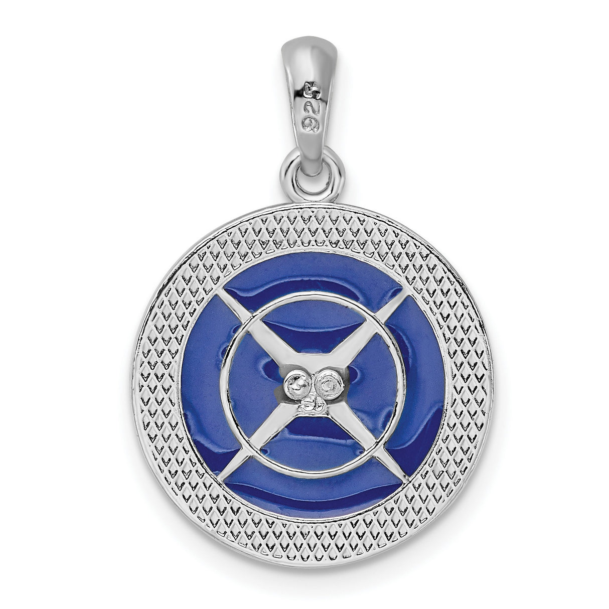 Sterling Silver Compass Pendant with Blue Enamel Accents, Nautical Travel-Inspired Design