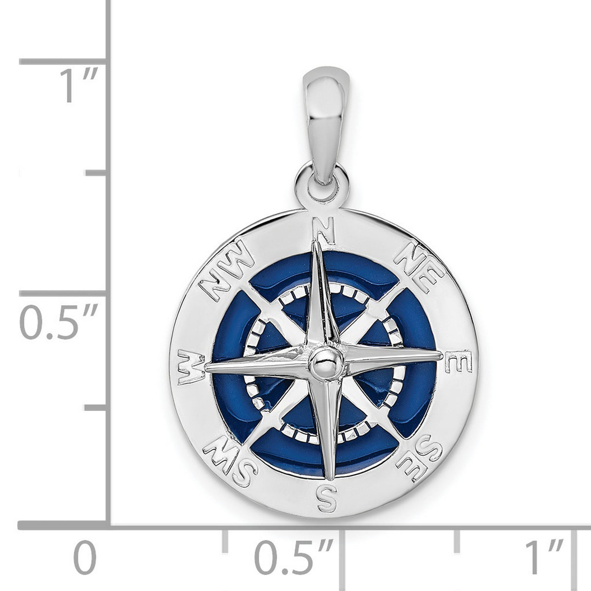 Sterling Silver Compass Pendant with Blue Enamel Accents, Nautical Travel-Inspired Design