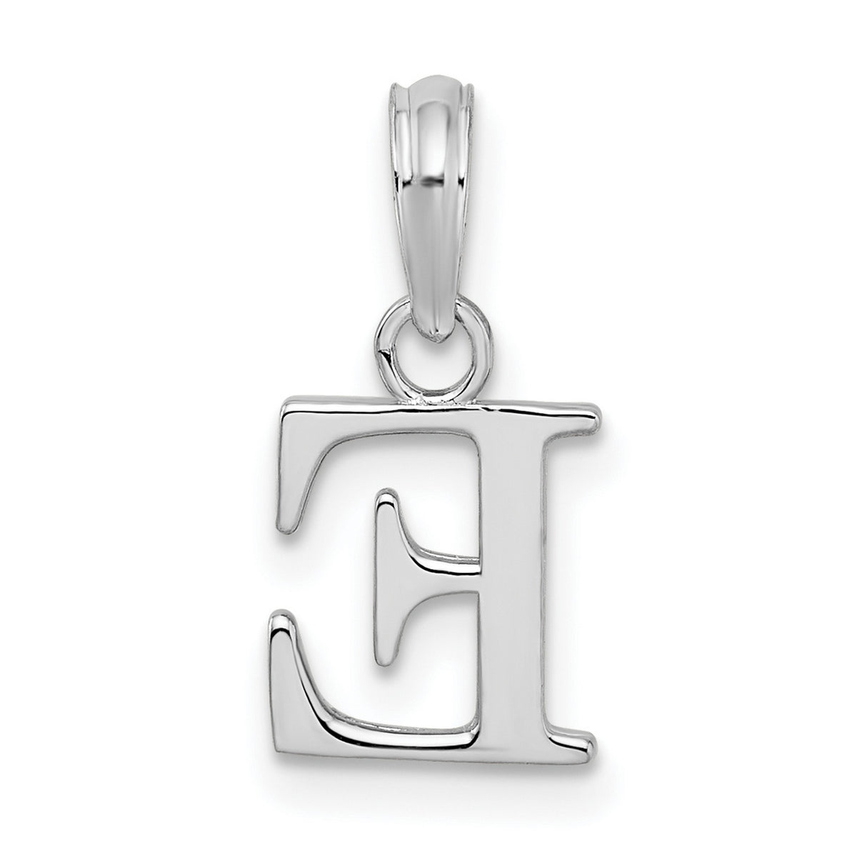 Sterling Silver Letter E Pendant Charm, Polished Block Initial with Serif Font for Women