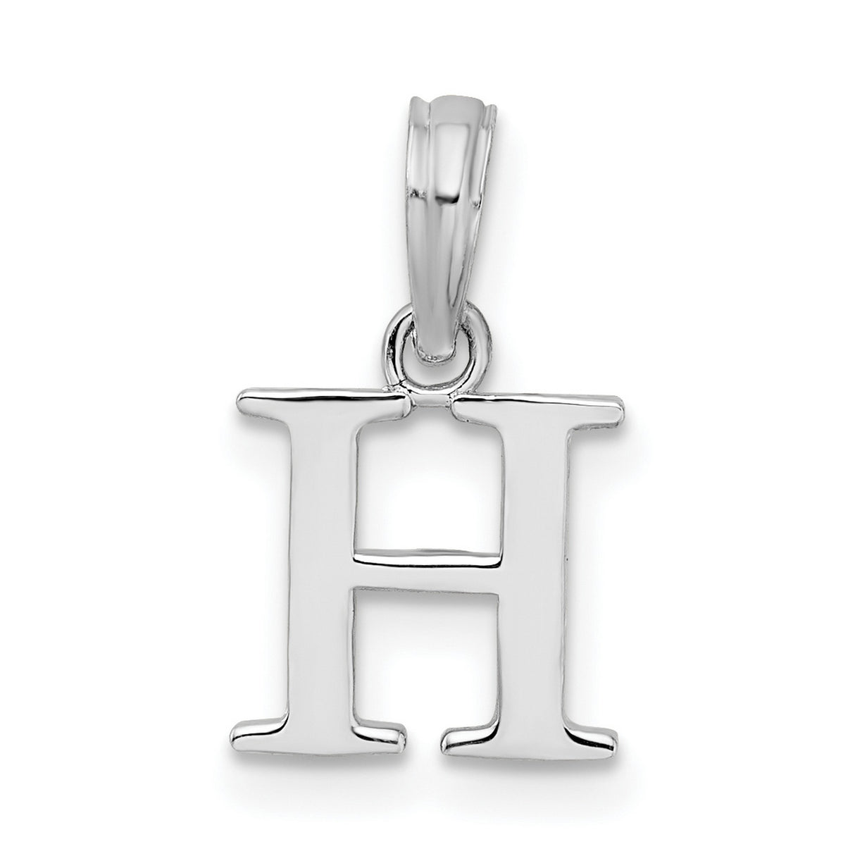 Sterling Silver Letter H Pendant, Polished Block Font Initial Charm, Unisex Alphabet Jewelry