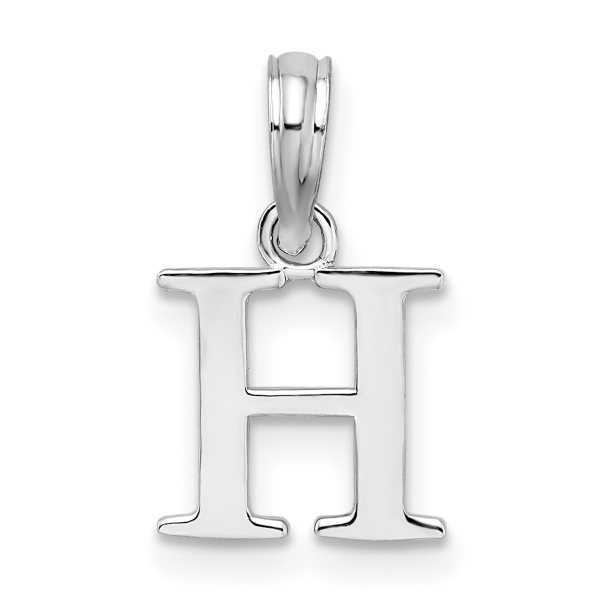 Sterling Silver Letter H Pendant, Polished Block Font Initial Charm, Unisex Alphabet Jewelry