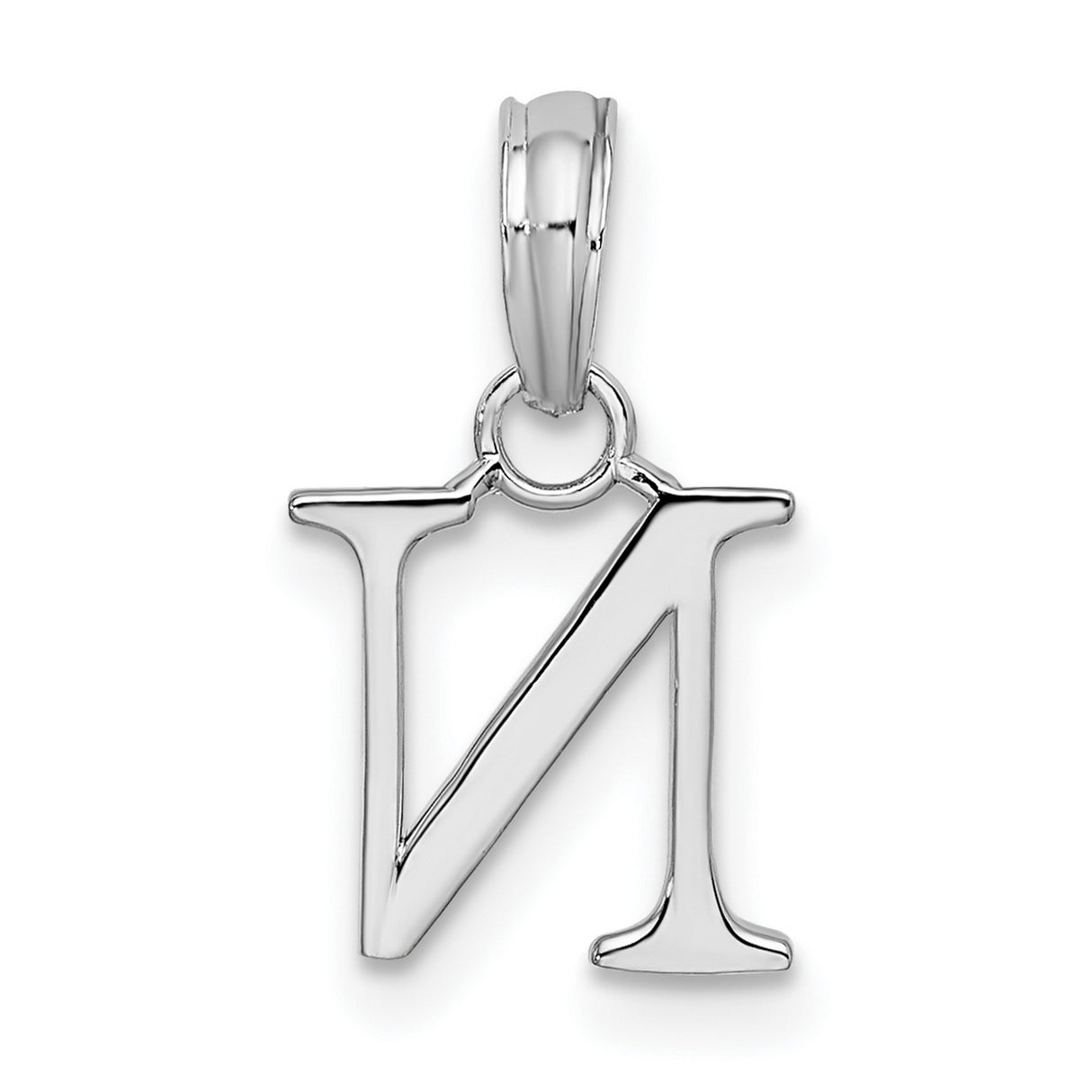 Sterling Silver Letter N Pendant, Polished Uppercase Initial Charm for Women or Unisex