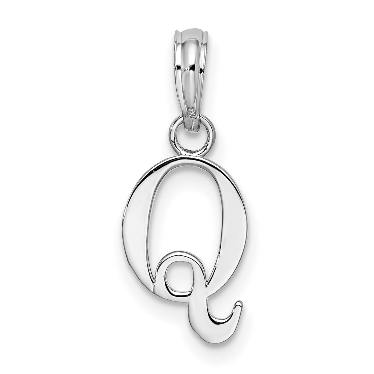 Sterling Silver Initial Q Pendant, Polished Openwork Letter Charm for Women