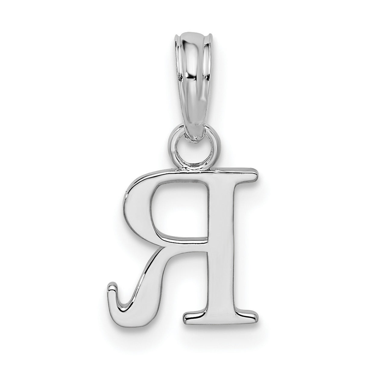 Sterling Silver Initial R Pendant, Polished Block Letter Charm for Necklace or Bracelet