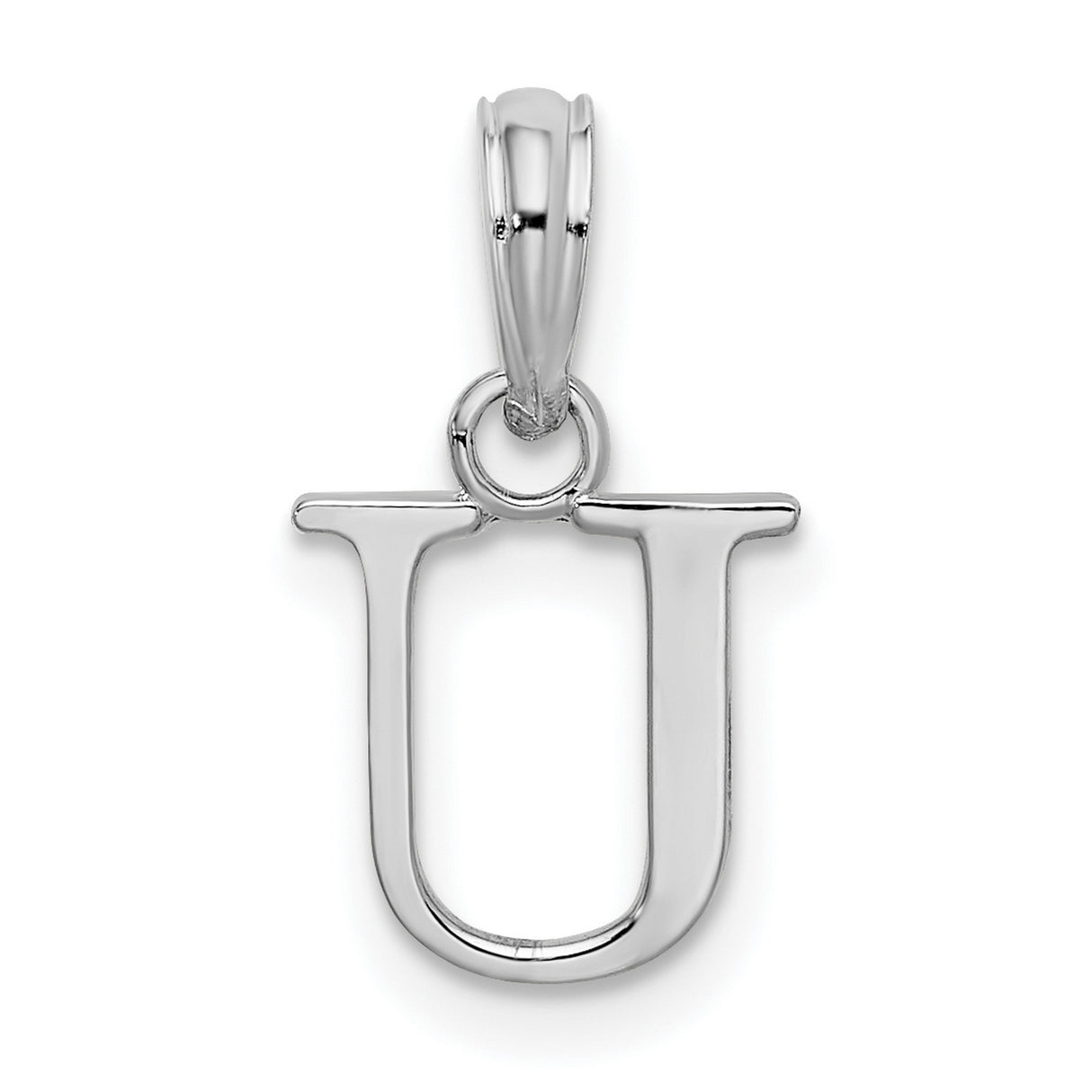 Sterling Silver Letter U Pendant Charm, Polished Block Initial for Women or Unisex Use