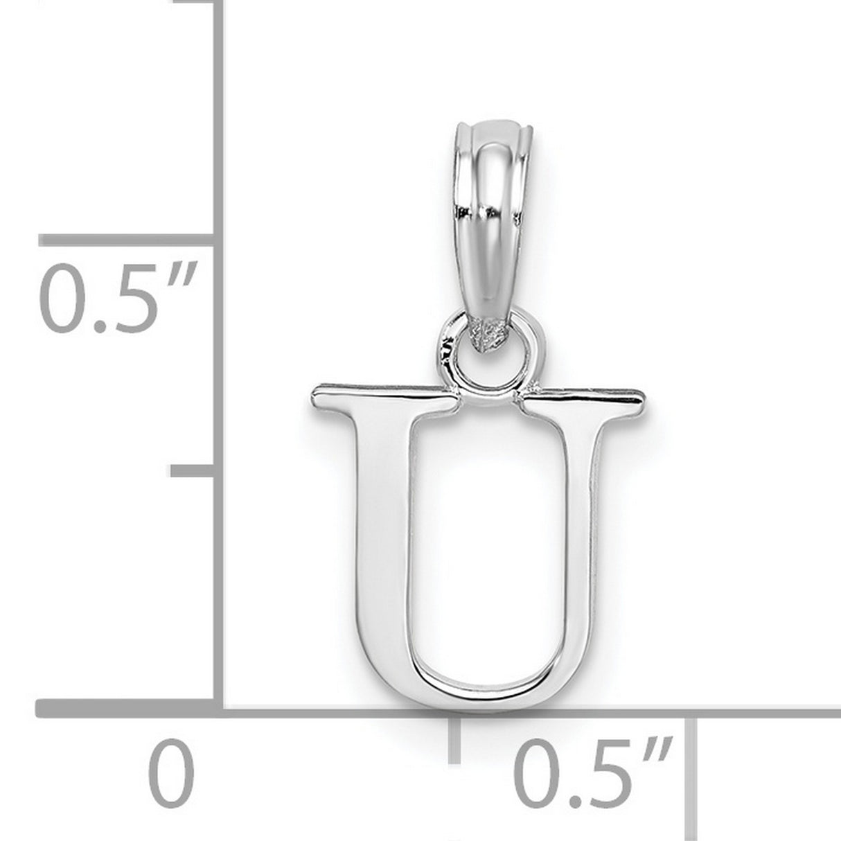 Sterling Silver Letter U Pendant Charm, Polished Block Initial for Women or Unisex Use