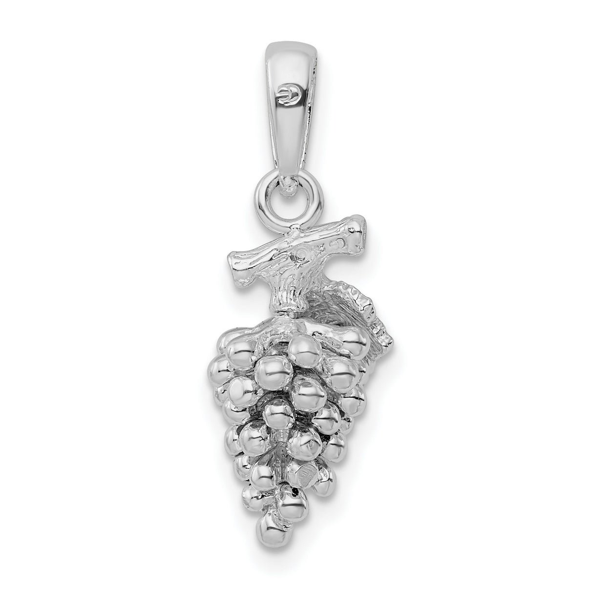 Sterling Silver Grape Cluster Pendant with 3D Vine and Leaf Detail, Christian Symbol
