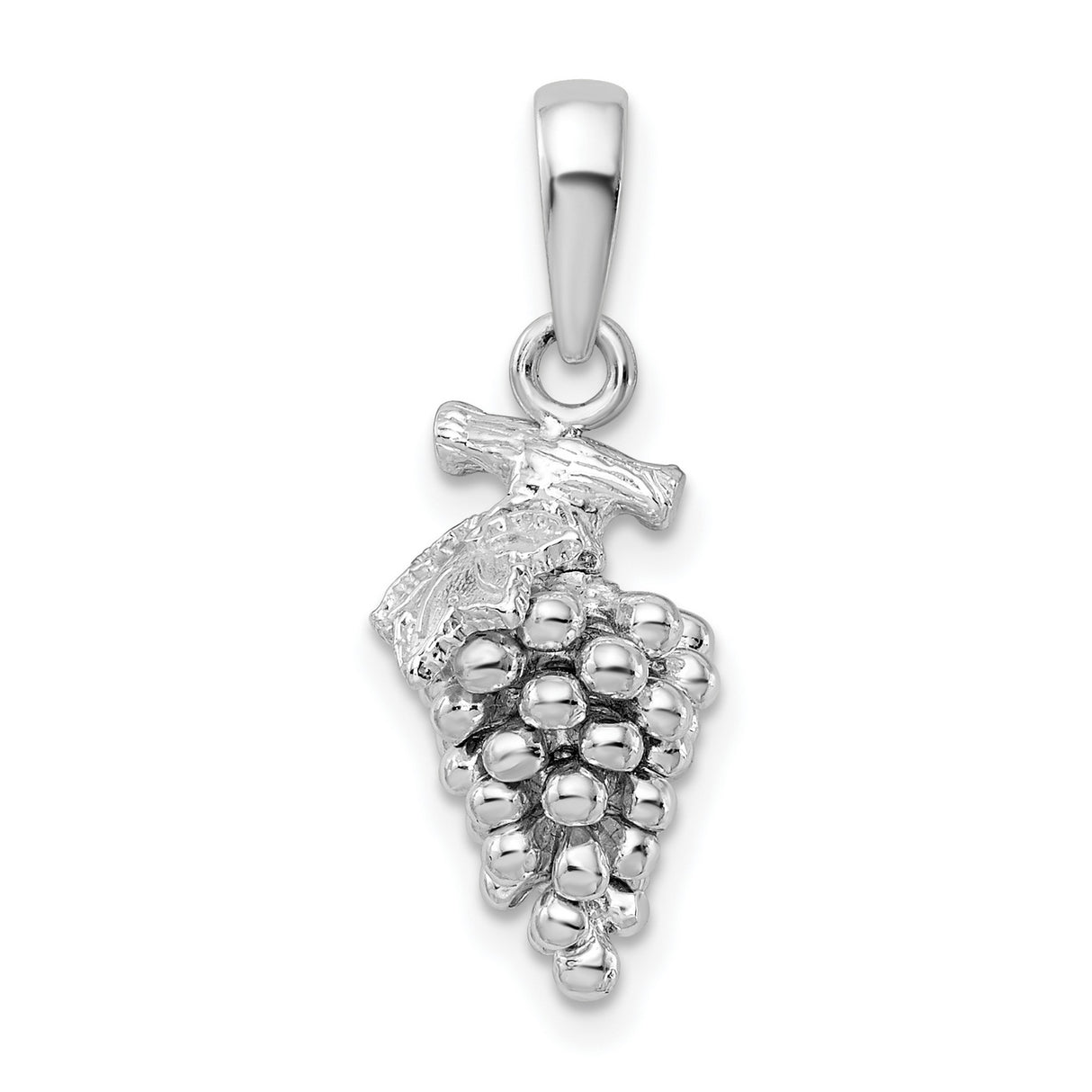 Sterling Silver Grape Cluster Pendant with 3D Vine and Leaf Detail, Christian Symbol